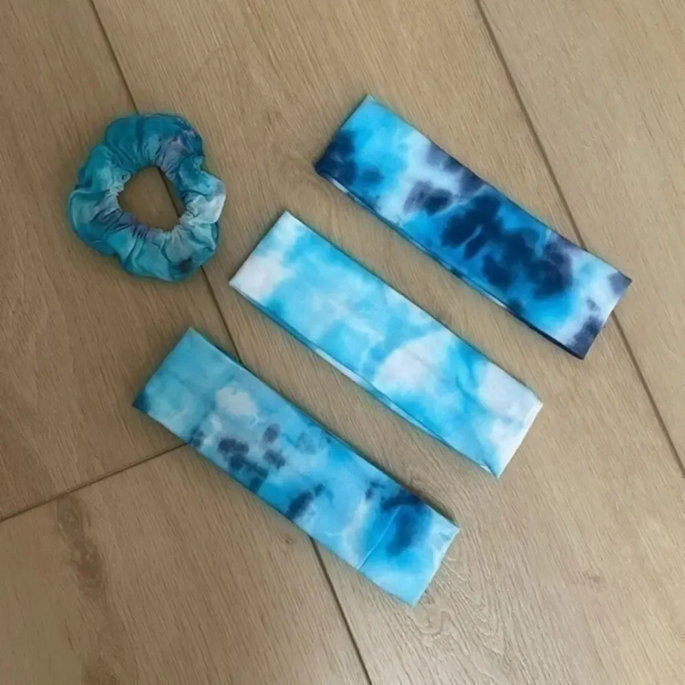 3 Piece Headband Tie Dye Scrunchie Bundle Blue yoga hair accessories handmade